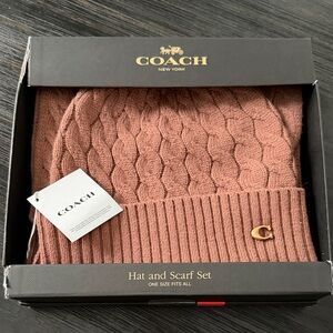 Coach Tan Cable Knit Hat and Scarf Set